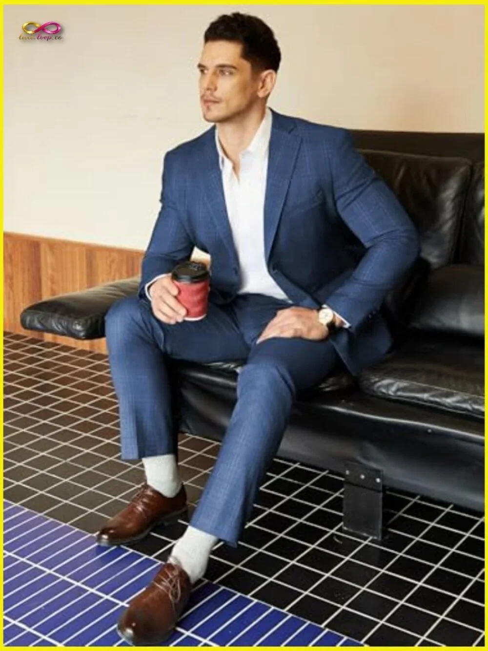 Slim Fit Plaid Suit Set Modern Business Casual Blazer Pants Formal Wedding